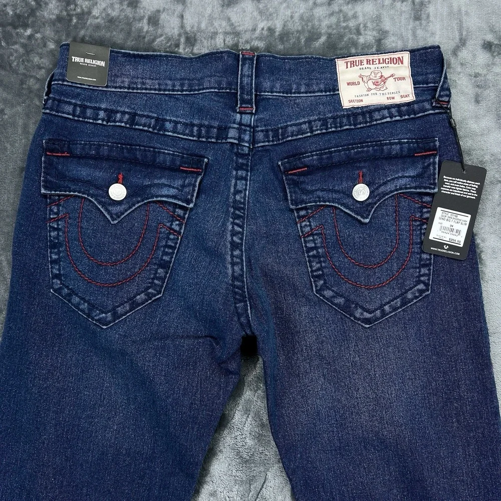 NWT True‎ Religion Dark Blue Red Stitch 34X30 Geno Relaxed Big T Flap $204 new